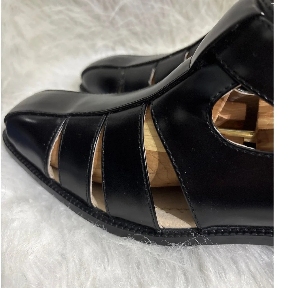 Stacy Adams Mens Black Leather Fisherman Sandals Square Toe Buckle Y2K 25112 12